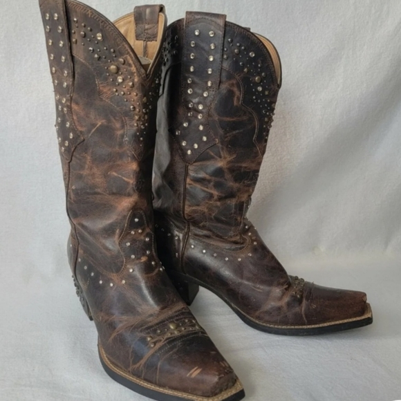 Vintage Ariat Womens 10006850 Brown Leather Rhinestone Cowgirl Boots Size 8B - Picture 6 of 8